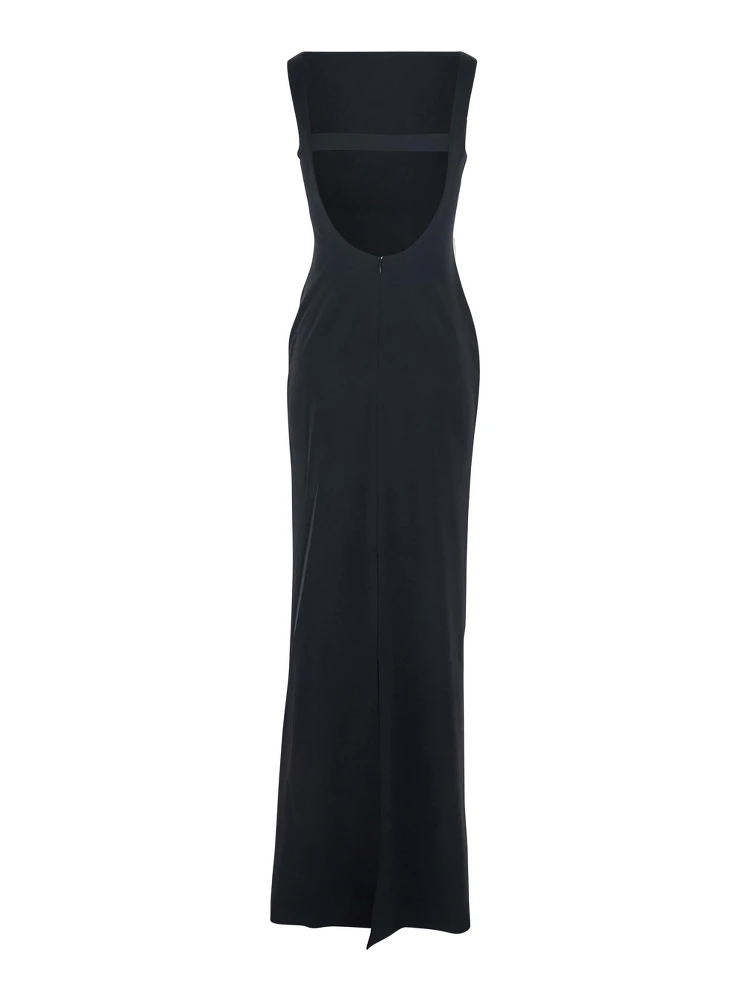 Black Long Dress with Square Neckline and Cut Out on the Back in Fabric Woman alternative