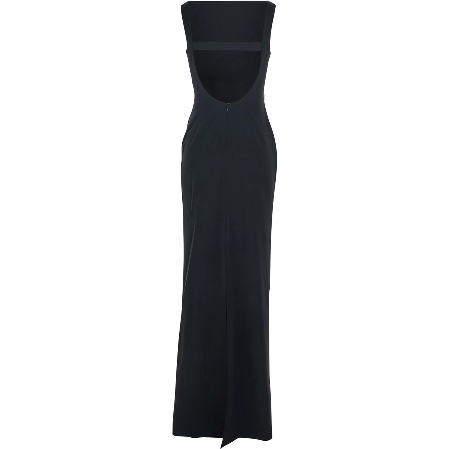 Black Long Dress with Square Neckline and Cut Out on the Back in Fabric Woman