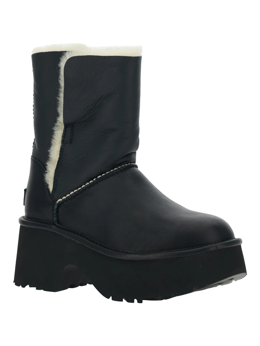 Esmee Black Ankle Boots with Fur Detailing and Platform in Leather Woman