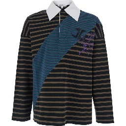 Multicolor Long-Sleeve Polo Shirt with Logo Embroidery on the Front and All-Over Striped Motif in Cotton Man