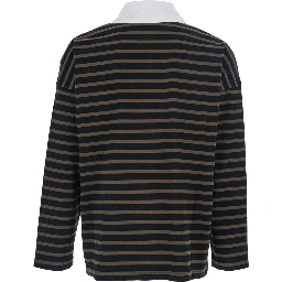 Multicolor Long-Sleeve Polo Shirt with Logo Embroidery on the Front and All-Over Striped Motif in Cotton Man