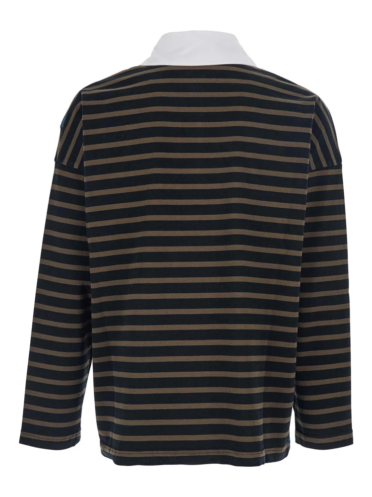 Multicolor Long-Sleeve Polo Shirt with Logo Embroidery on the Front and All-Over Striped Motif in Cotton Man alternative