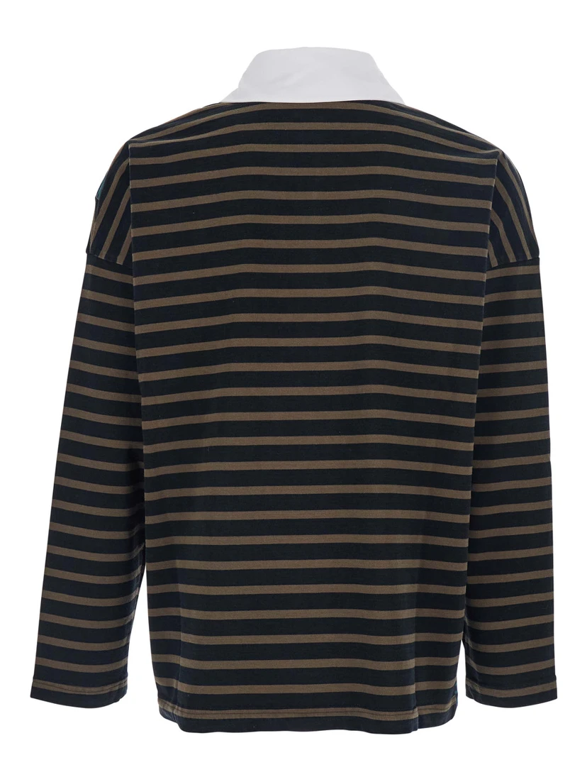 Multicolor Long-Sleeve Polo Shirt with Logo Embroidery on the Front and All-Over Striped Motif in Cotton Man