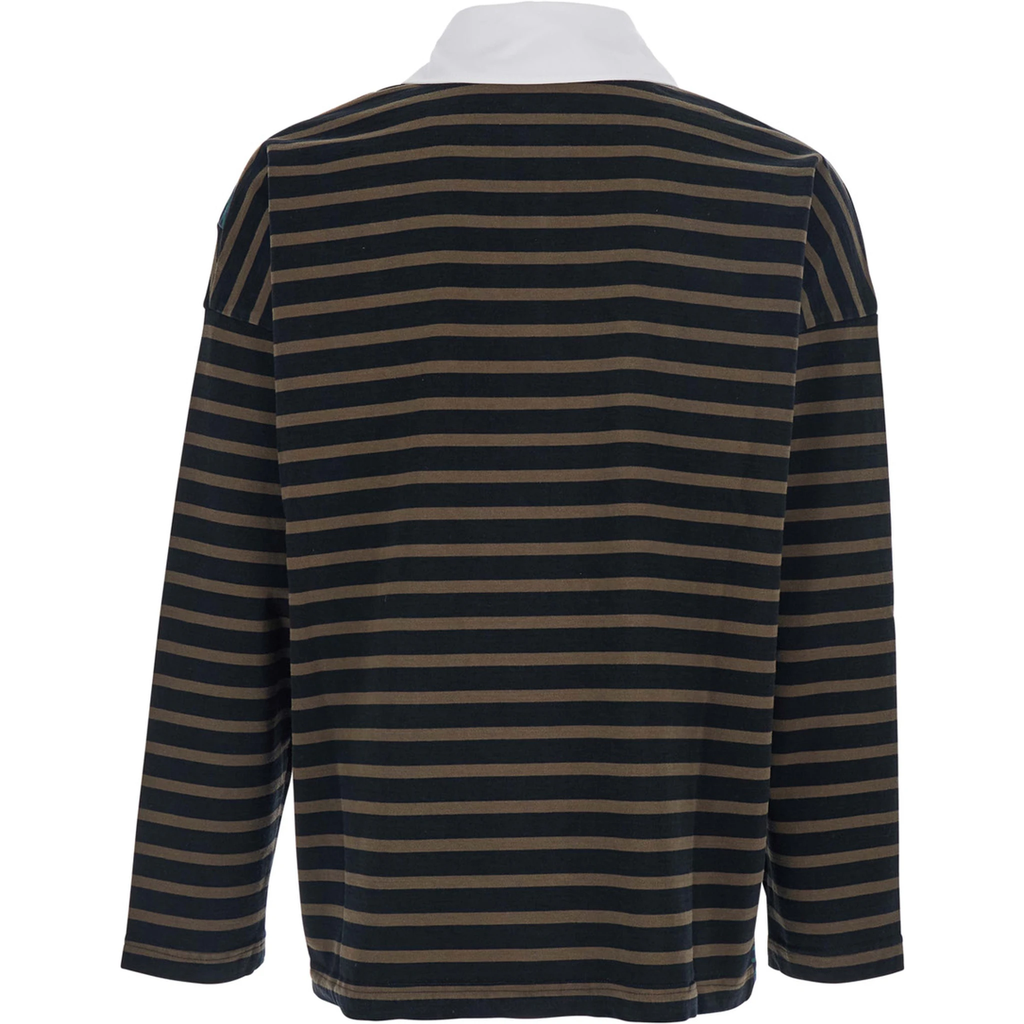 Multicolor Long-Sleeve Polo Shirt with Logo Embroidery on the Front and All-Over Striped Motif in Cotton Man