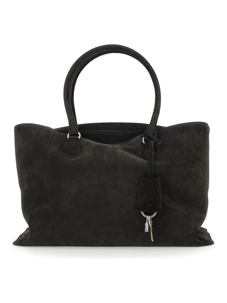 Shell Brot Large Brown Shopper with Two Handles and Key Pendant in Suede Woman