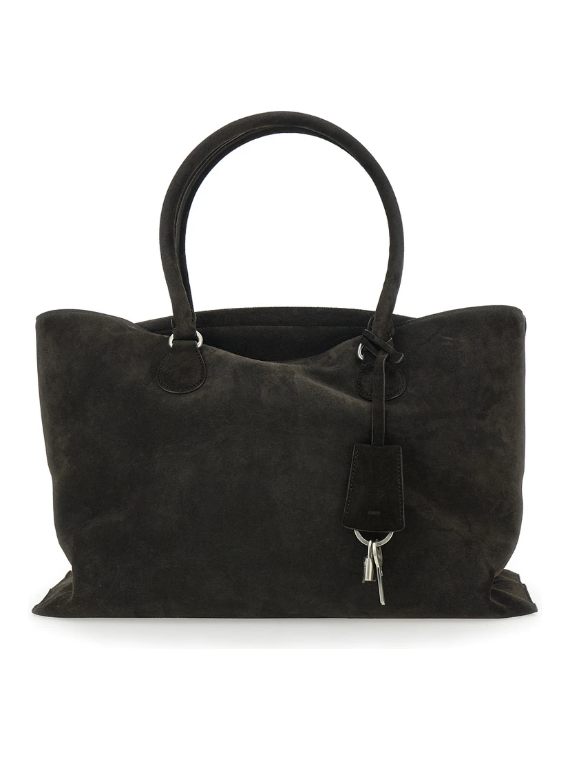 Shell Brot Large Brown Shopper with Two Handles and Key Pendant in Suede Woman