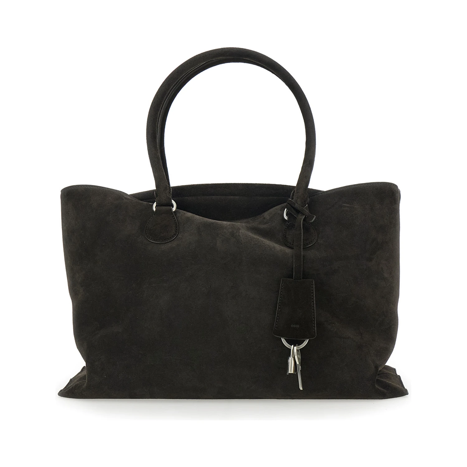 Shell Brot Large Brown Shopper with Two Handles and Key Pendant in Suede Woman