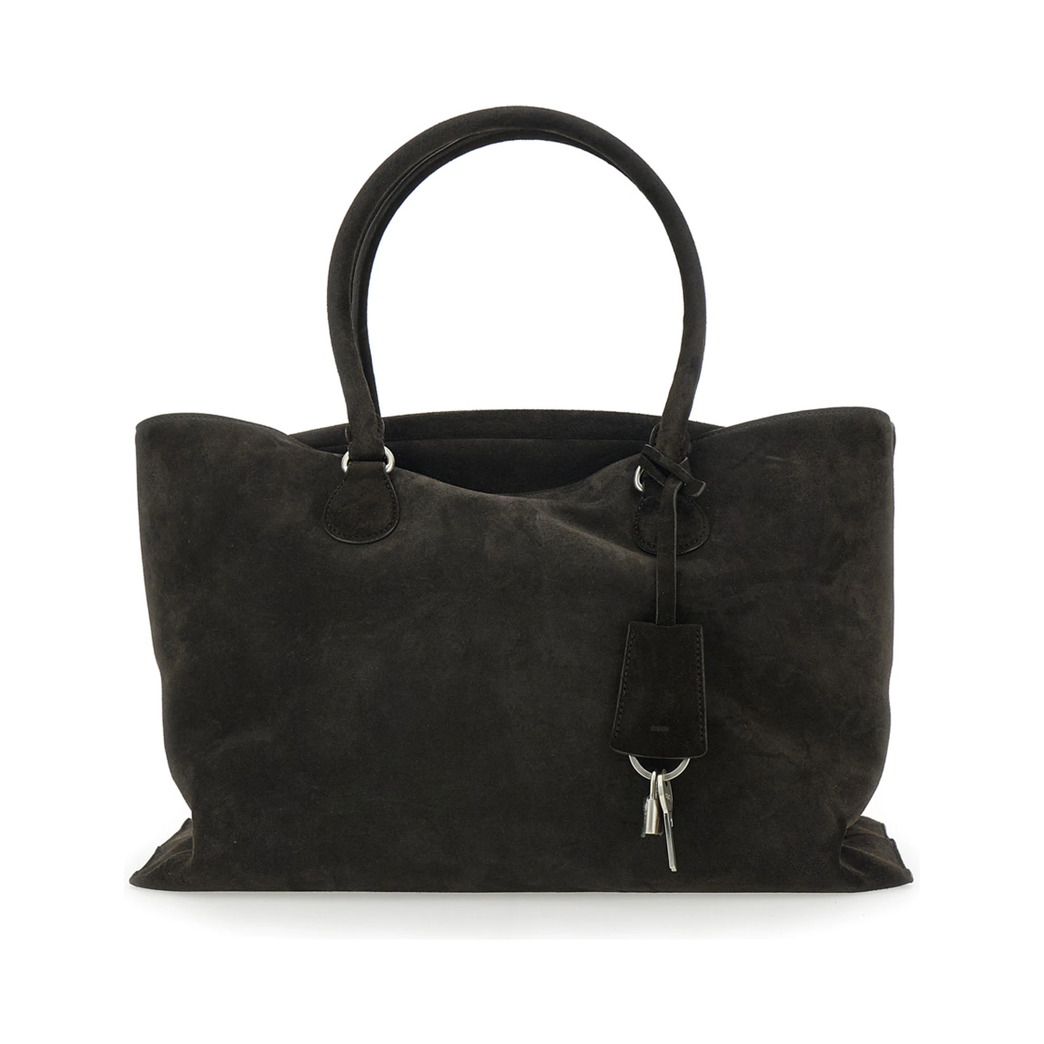 Shell Brot Large Brown Shopper with Two Handles and Key Pendant in Suede Woman