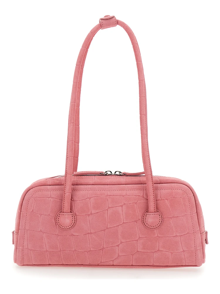 Boston Pink Shoulder Bag with Embossed Logo Lettering on the Front in Suede Woman alternative