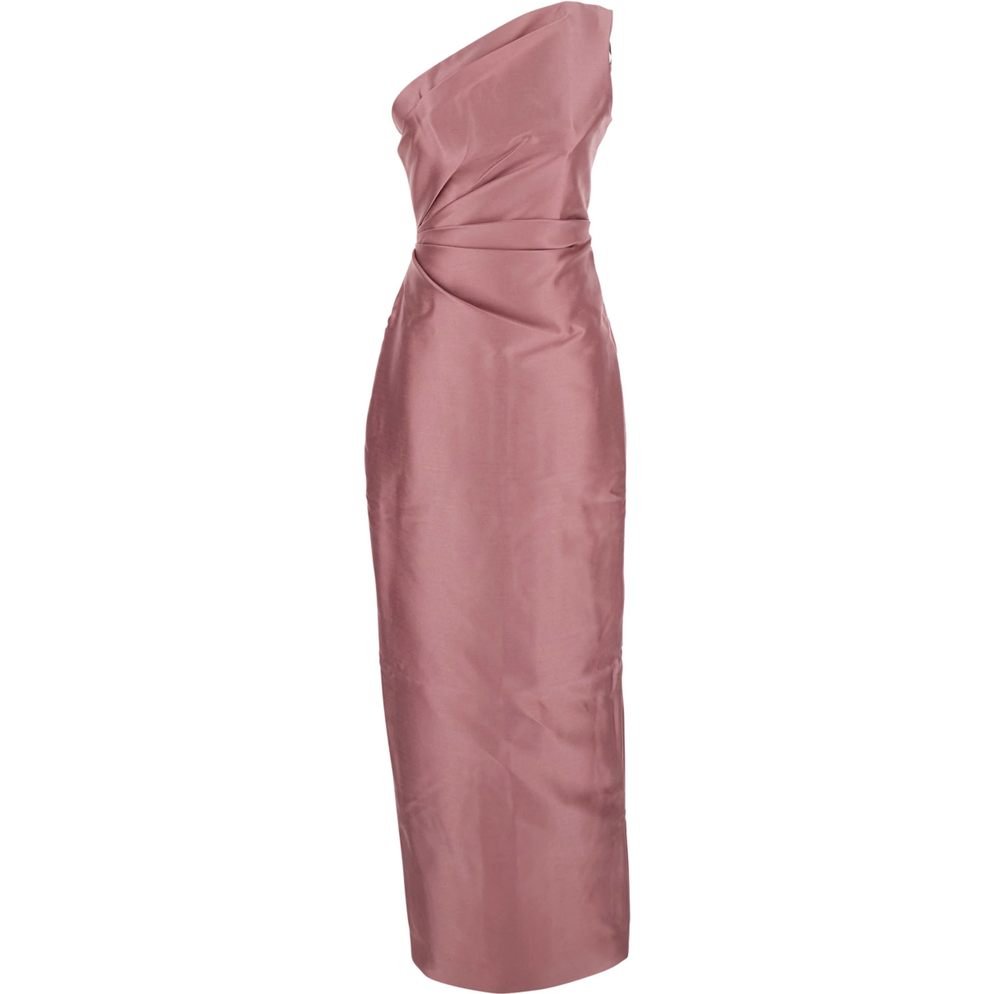 فستان كيرا الوردي الطويل بكتف واحد وتفاصيل منسدلة من قماش التويل للنساء