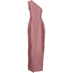 فستان كيرا الوردي الطويل بكتف واحد وتفاصيل منسدلة من قماش التويل للنساء