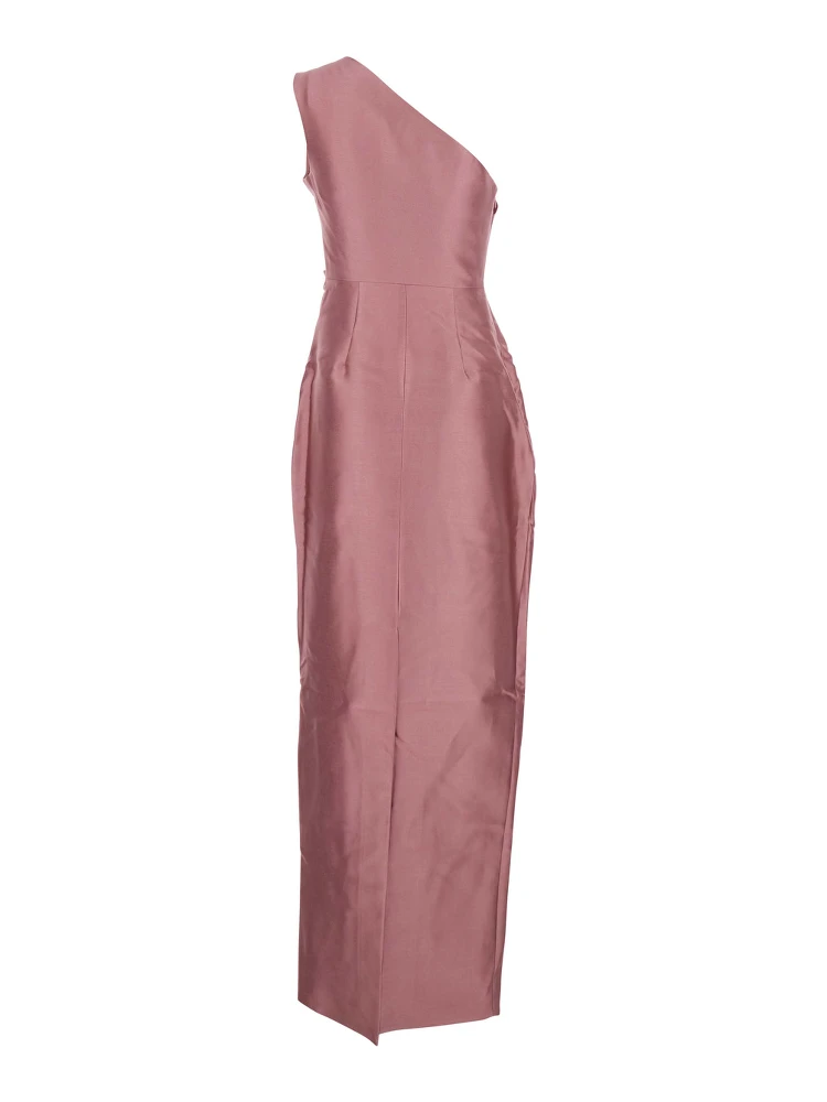 Kira Pink One-Shoulder Long Dress with Draped Details in Twill Woman alternative