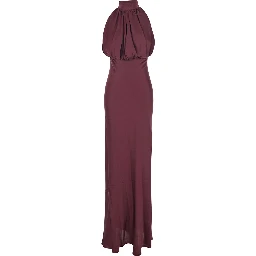 Bordeaux Off-Shoulder Long Dress with Ruched Front in Silk Woman