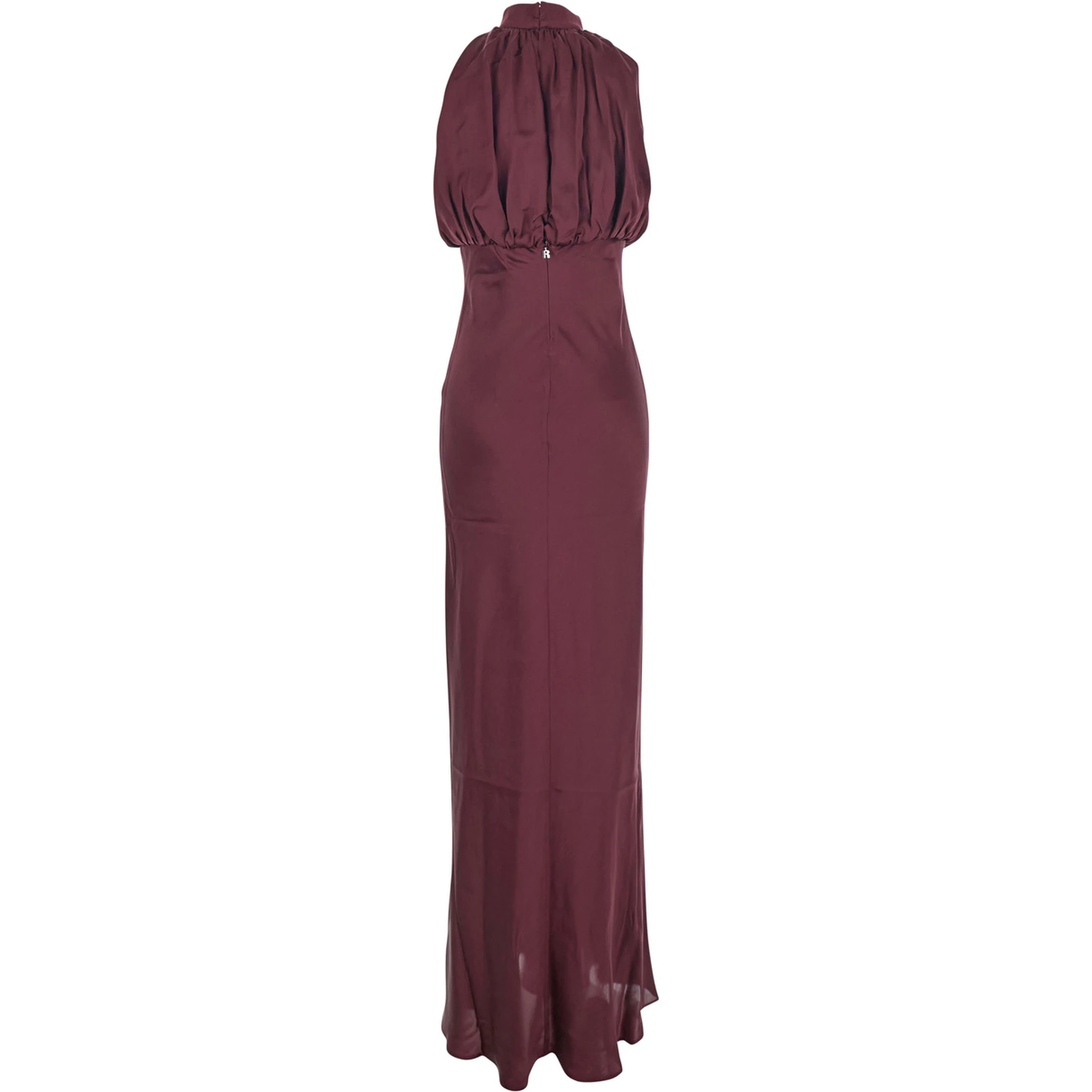Bordeaux Off-Shoulder Long Dress with Ruched Front in Silk Woman