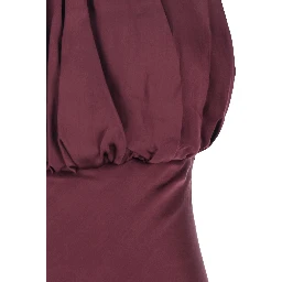 Bordeaux Off-Shoulder Long Dress with Ruched Front in Silk Woman