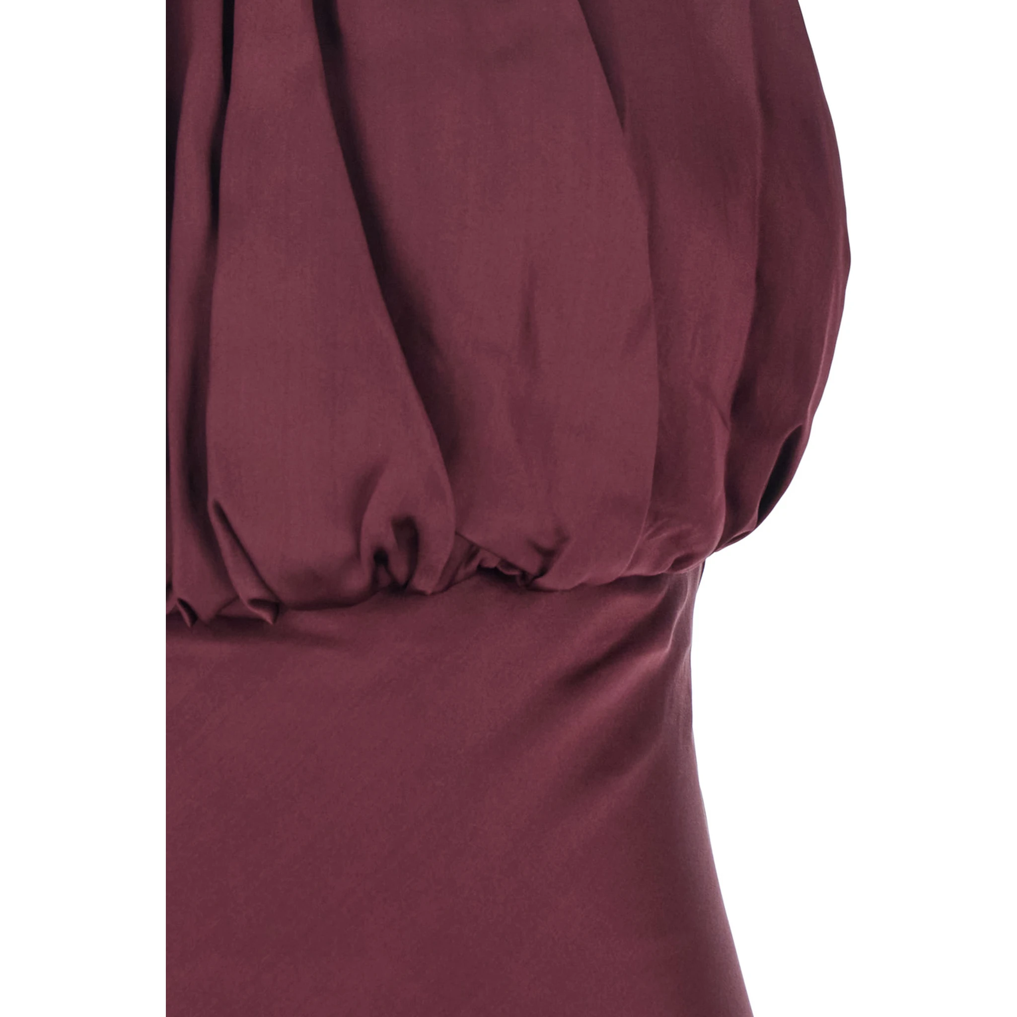 Bordeaux Off-Shoulder Long Dress with Ruched Front in Silk Woman