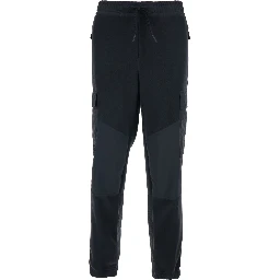 Black Pants with Side Logo Patch and Tech Fabric Inserts in Fleece Man