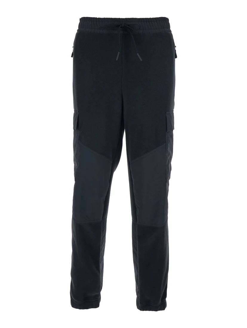 Black Pants with Side Logo Patch and Tech Fabric Inserts in Fleece Man