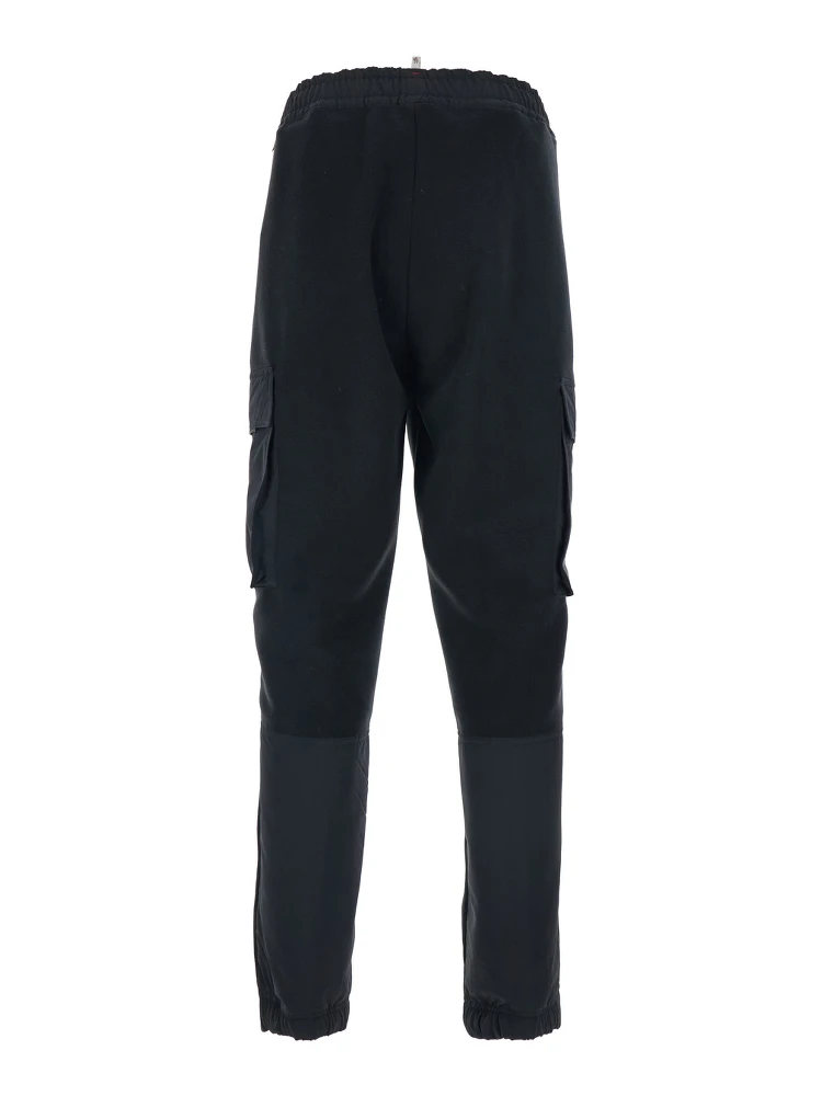 Black Pants with Side Logo Patch and Tech Fabric Inserts in Fleece Man alternative