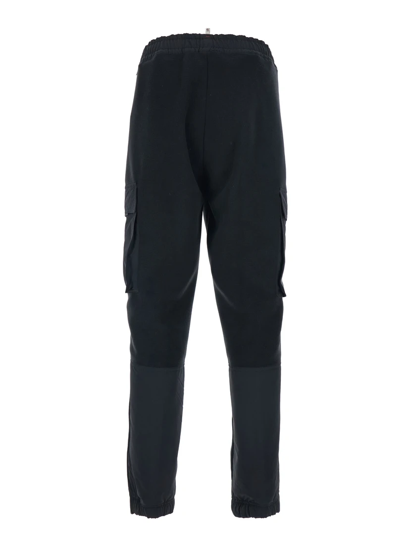 Black Pants with Side Logo Patch and Tech Fabric Inserts in Fleece Man