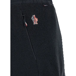 Black Pants with Side Logo Patch and Tech Fabric Inserts in Fleece Man