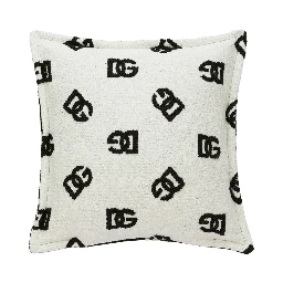 Black and WHite Square Cushion with All-Over Logo Motif in Cotton Home