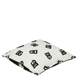 Black and WHite Square Cushion with All-Over Logo Motif in Cotton Home