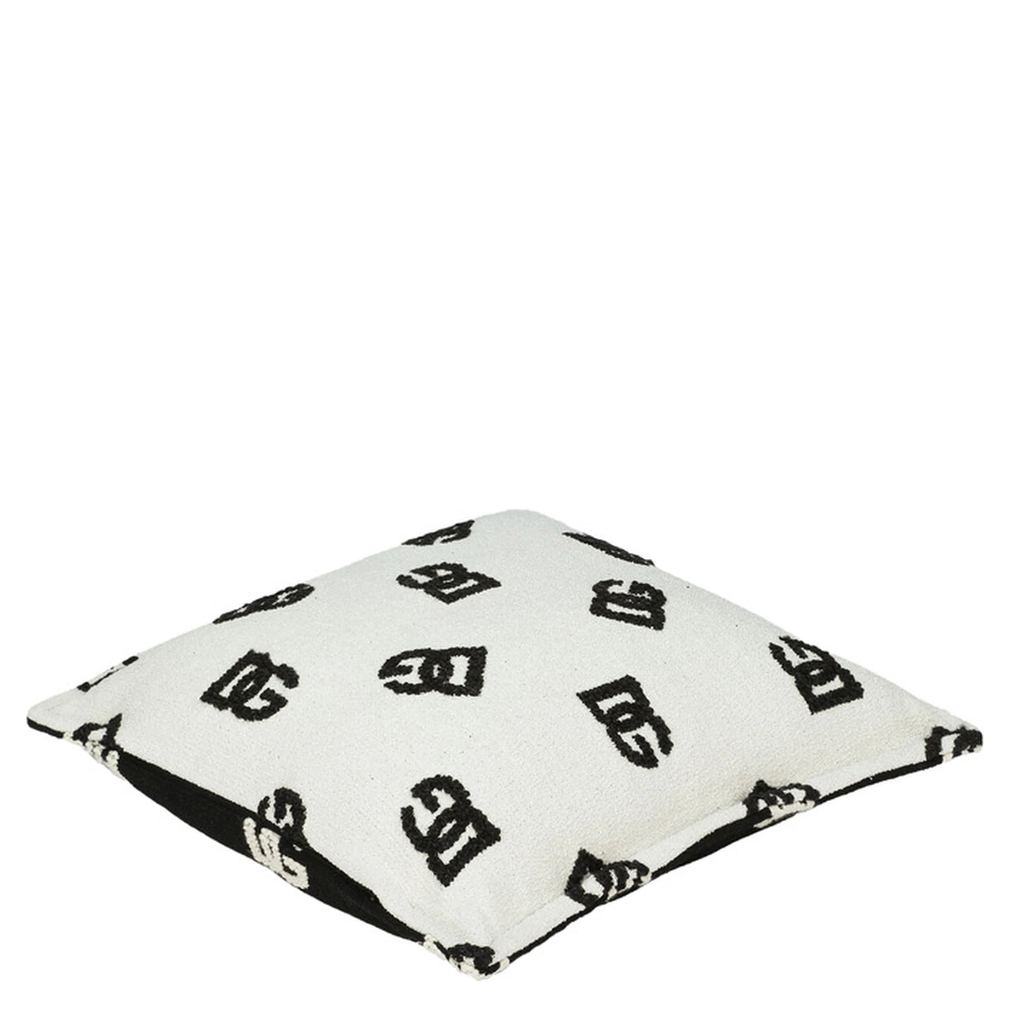 Black and WHite Square Cushion with All-Over Logo Motif in Cotton Home