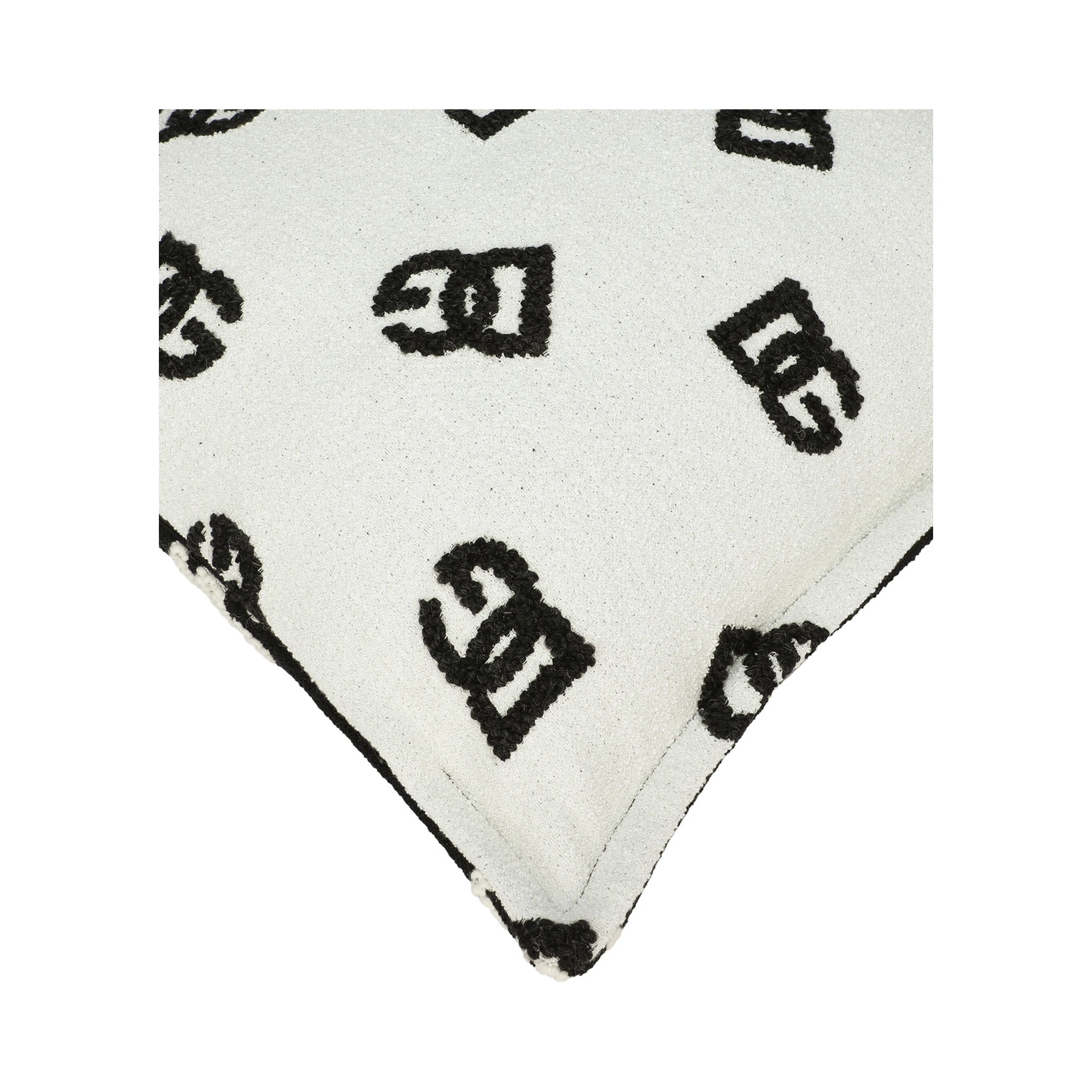 Black and WHite Square Cushion with All-Over Logo Motif in Cotton Home