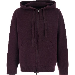 Bordeaux Sweatshirt with Drawstring Hood and Dropped Shoulders in Wool Man