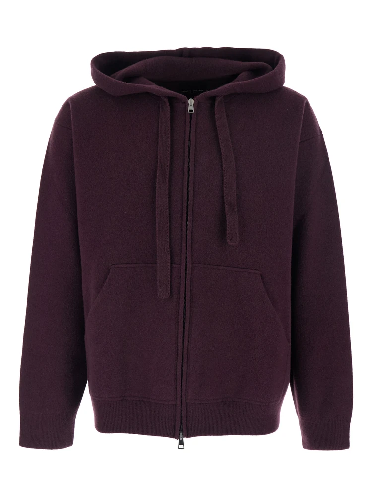 Bordeaux Sweatshirt with Drawstring Hood and Dropped Shoulders in Wool Man