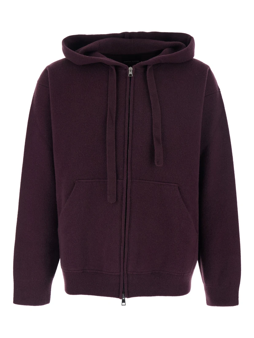 Bordeaux Sweatshirt with Drawstring Hood and Dropped Shoulders in Wool Man