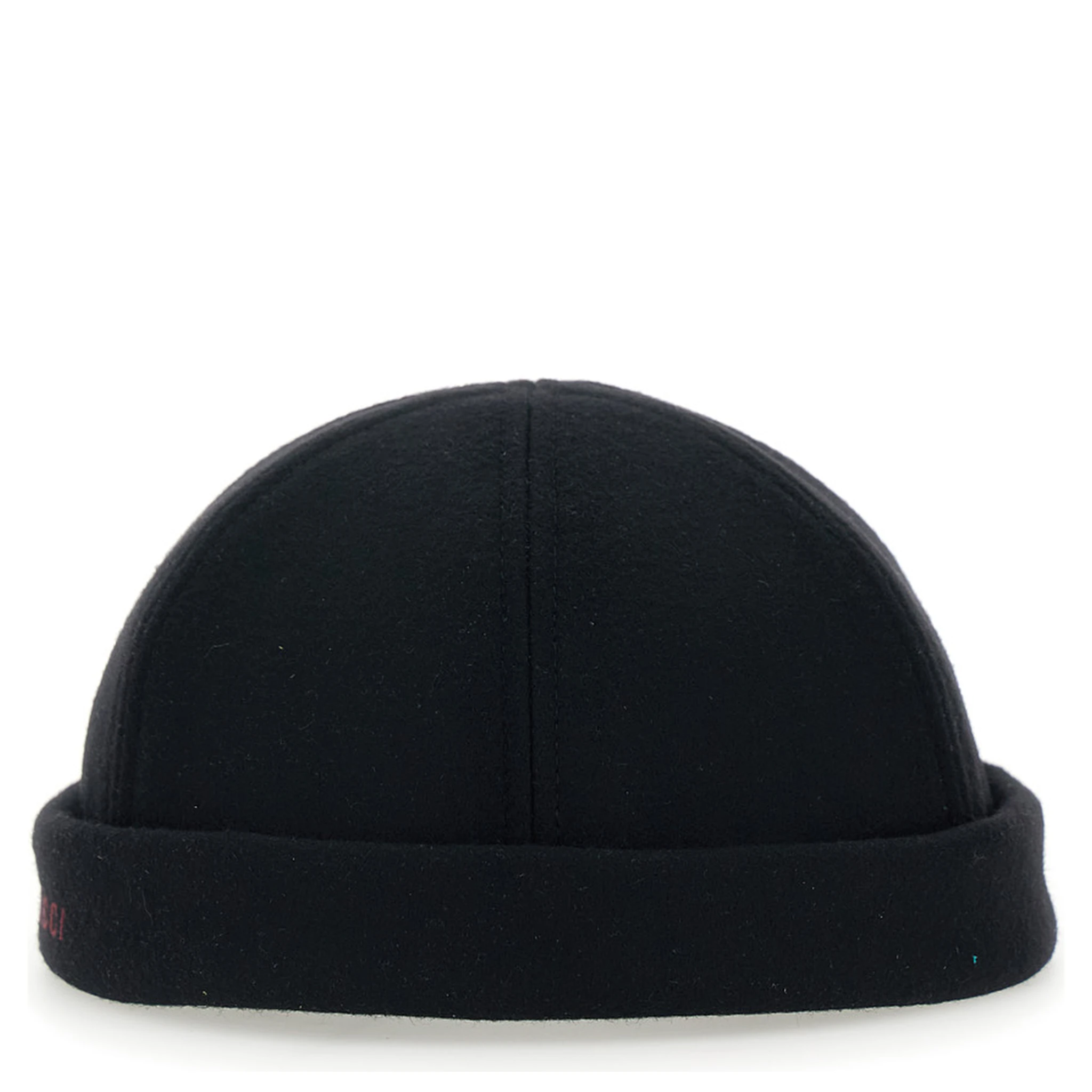 Black Beanie with Logo Lettering and Rear Closure with Web Detail in Wool Man