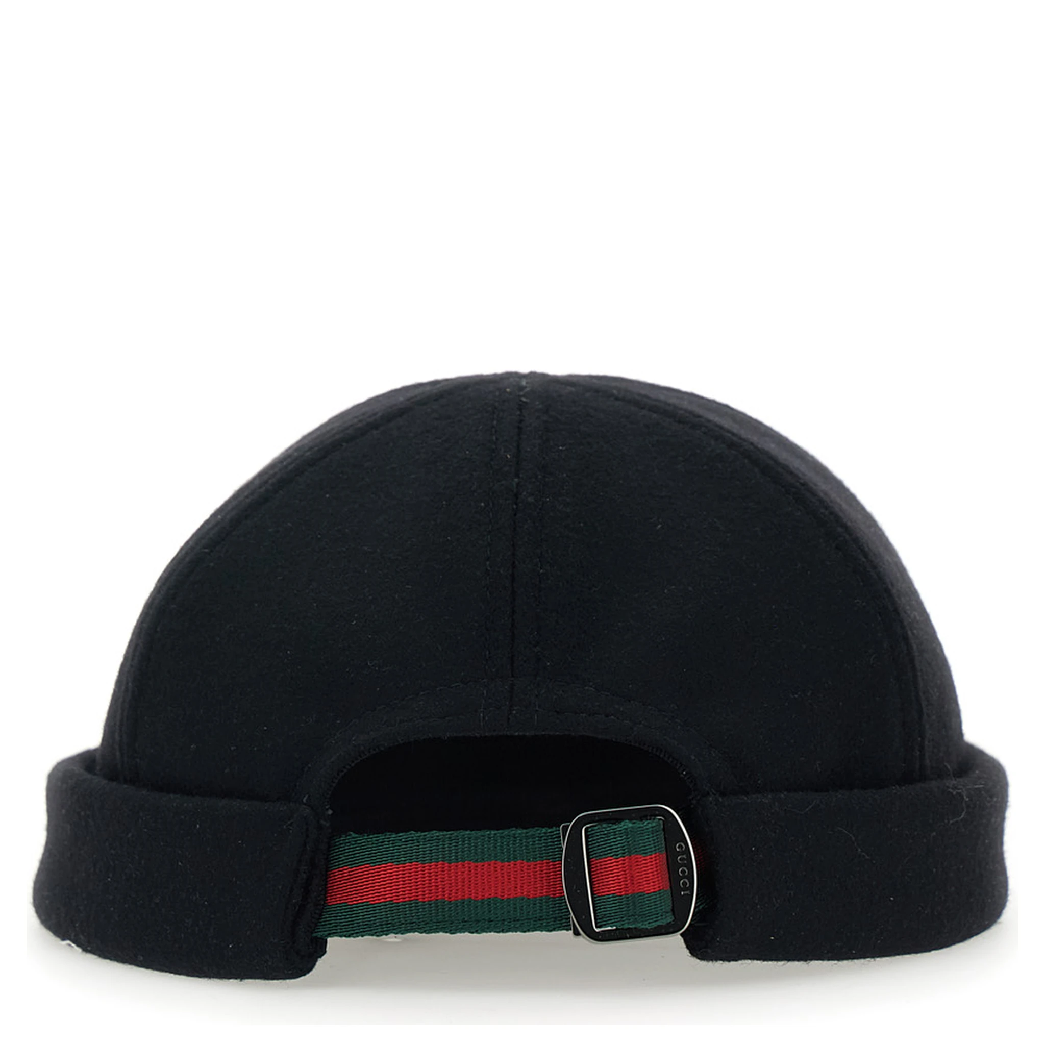 Black Beanie with Logo Lettering and Rear Closure with Web Detail in Wool Man