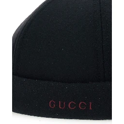 Black Beanie with Logo Lettering and Rear Closure with Web Detail in Wool Man