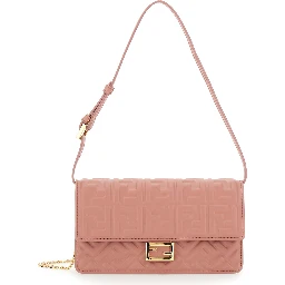 Pink Wallet on Chain Baguette with All-Over FF Motif and FF Plaque in Leather Woman