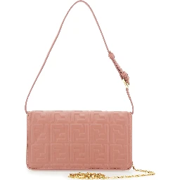 Pink Wallet on Chain Baguette with All-Over FF Motif and FF Plaque in Leather Woman