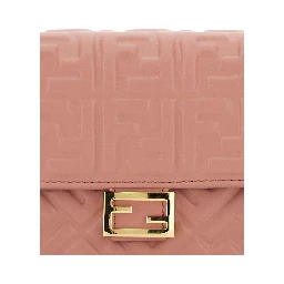 Pink Wallet on Chain Baguette with All-Over FF Motif and FF Plaque in Leather Woman