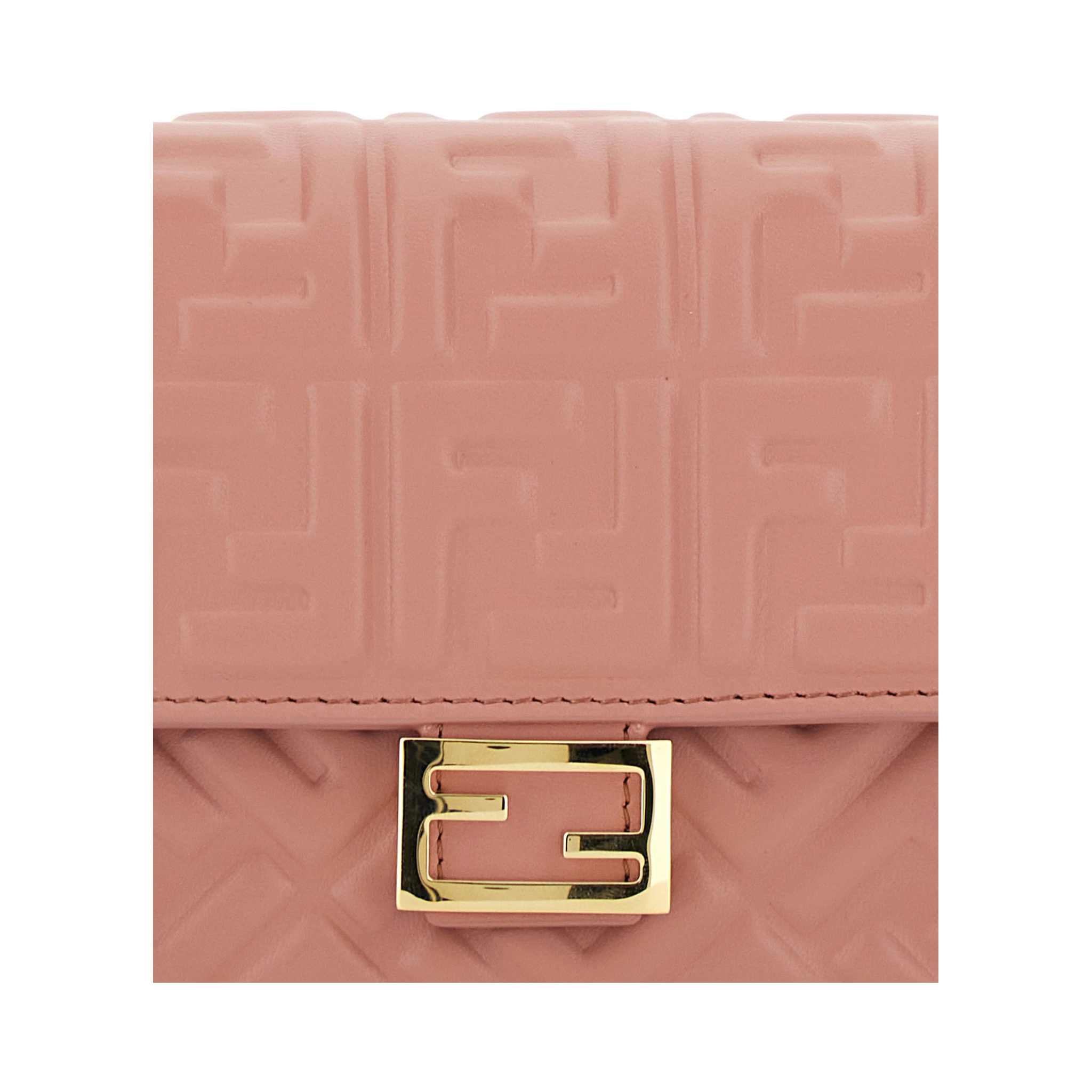 Pink Wallet on Chain Baguette with All-Over FF Motif and FF Plaque in Leather Woman