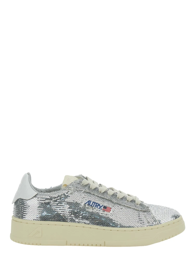 Medalist Silver-Colored Sneaker with Contrasting Heel and All-Over Bead Embellishment in Leather Blend Woman