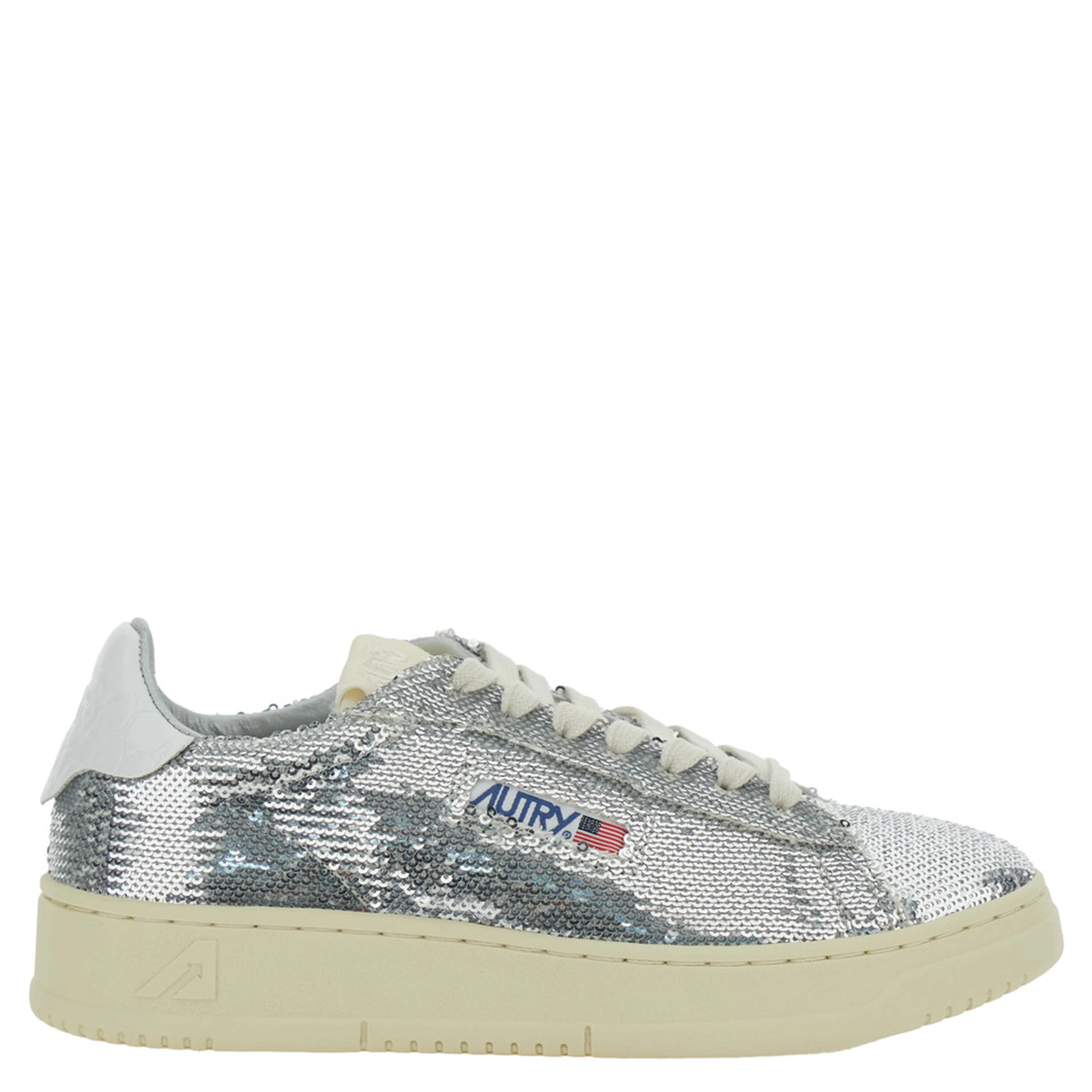 Medalist Silver-Colored Sneaker with Contrasting Heel and All-Over Bead Embellishment in Leather Blend Woman