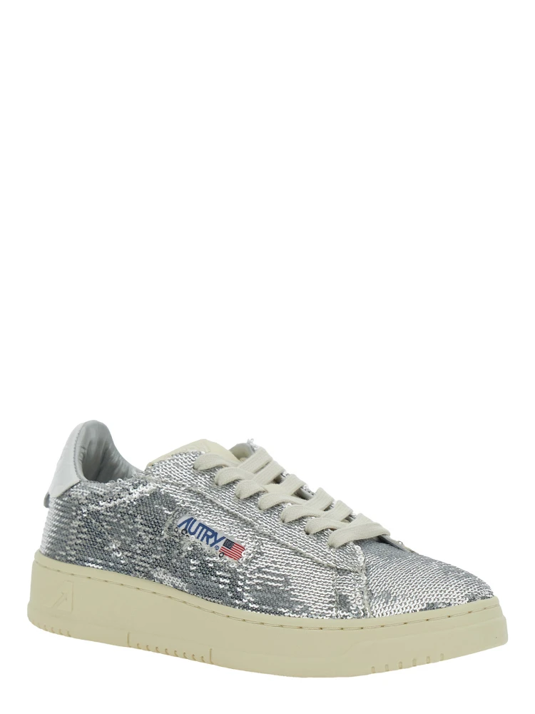 Medalist Silver-Colored Sneaker with Contrasting Heel and All-Over Bead Embellishment in Leather Blend Woman alternative