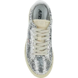 Medalist Silver-Colored Sneaker with Contrasting Heel and All-Over Bead Embellishment in Leather Blend Woman