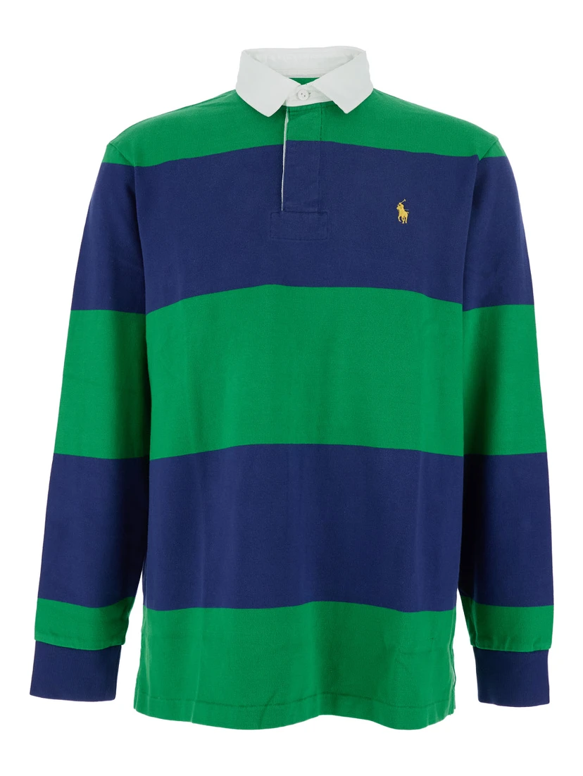 "Rugby Fit" Multicolor Polo Shirt with Logo Embroidery on the Front and All-Over Striped Motif in Cotton Man