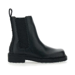 Black Ankle Boots with Elastic Side and Intreccio on the Back in Leather Woman