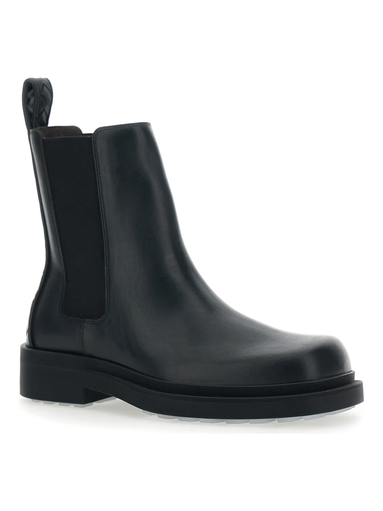 Black Ankle Boots with Elastic Side and Intreccio on the Back in Leather Woman alternative