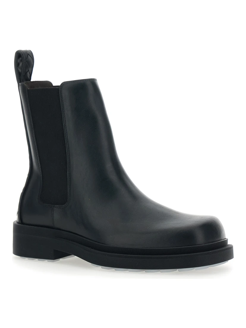 Black Ankle Boots with Elastic Side and Intreccio on the Back in Leather Woman