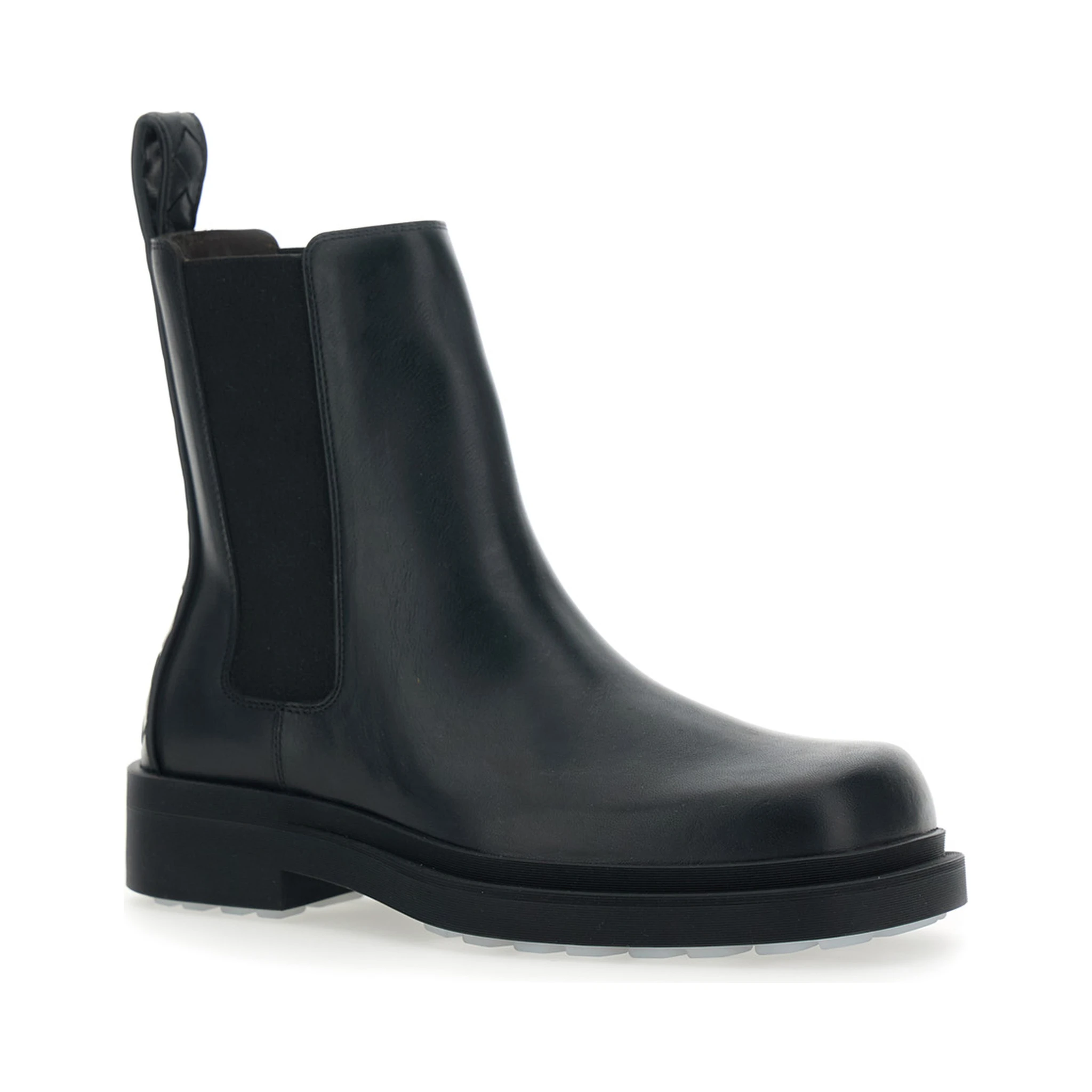 Black Ankle Boots with Elastic Side and Intreccio on the Back in Leather Woman