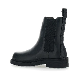 Black Ankle Boots with Elastic Side and Intreccio on the Back in Leather Woman