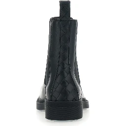 Black Ankle Boots with Elastic Side and Intreccio on the Back in Leather Woman